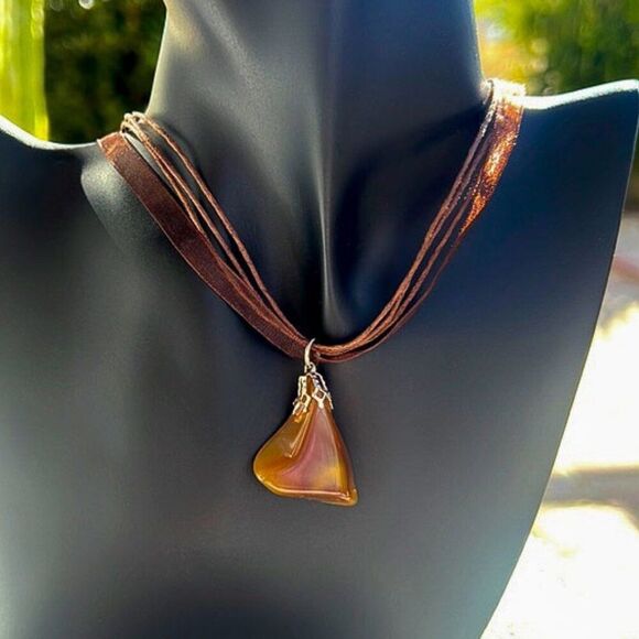 Vintage Amber Agate Stone Necklace - Picture 1 of 11